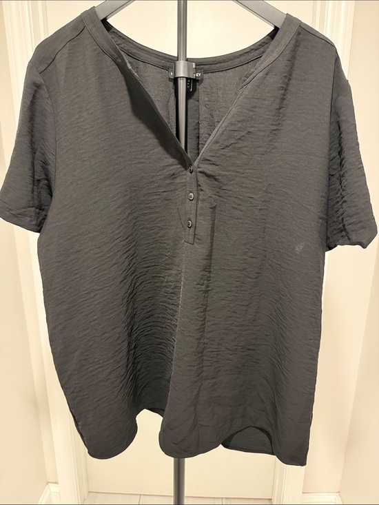 Hilary Radley Tops - Hilary Radley Black Short-Sleeve Henley Blouse